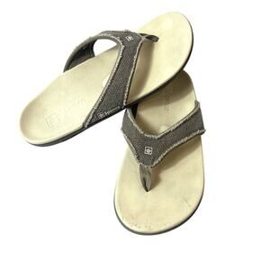 Spenco Mens Size 12 Outdoor Thong Summer beach Sandals Arch Support Brown Canvas